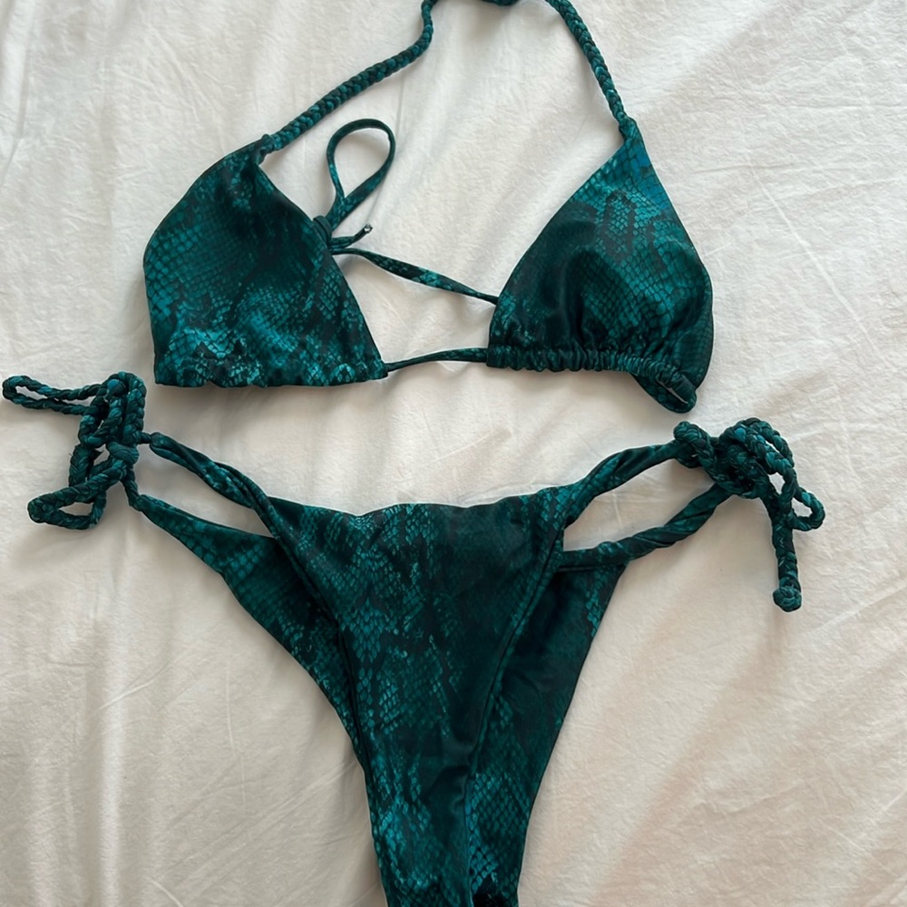 Green Snakeskin Print Bikini Set